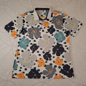 Swannies Mens XL Golf Polo White Floral Performance Short Sleeve 3-Button Shirt